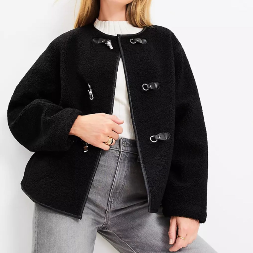 Loft faux shearling jacket with "leather" trim, size M